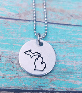 Michigan Necklace - Great Lakes Keychain - Michigan Souvenir - Northern Michigan - Upper Peninsula Gift - Custom Made - Hand Stamped