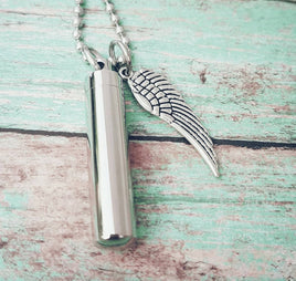 Cremation Necklace  - Grandpa - Dad - Memorial Necklace - In Memory of - Angel Urn - Ashes Capsule - Memorial Jewelry - Angel Wing