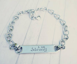 Stainless Steel Custom Hand Stamped Bracelet - Adjustable Length - I am Strong Bracelet - Sobriety Gift - Reminder Bracelet - Customize it!