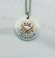 
              Big Sis Personalized Copper and Silver layered soldered heart necklace - Personalized Big Sister - New Sister Gift - Lil' Sister Necklace
            
