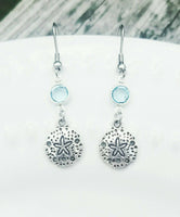 
              Sand Dollar Birthstone Earrings - Beach Earrings - Blue Stone Earrings - Summer Jewelry - Dangle Earrings - Gifts for her - Shell Earrings
            