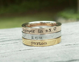 Stacking Personalized Ring - Wear alone or as a set! - Stainless Steel Hand stamped rings - Name Ring - Rose Gold, Gold, and Silver - Custom