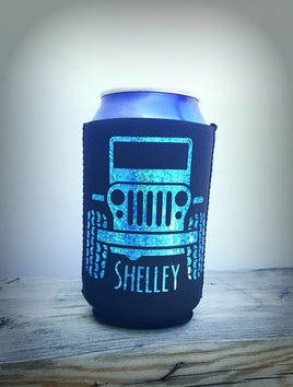 Personalized Jeep Can Cooler - Custom Jeep Cooler - Personalized Beer Cooler - Jeep Chick Gift - Jeep Hair Don't Care - Holographic Jeep