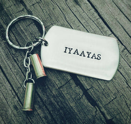 IYAAYAS Keychain - Bullet Shells - Hand stamped dog tag Daddy Grandpa Uncle Father's day Birthday *Limited Quantity!* Air Force