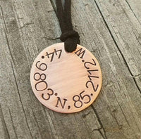 
              Longitude Latitude Men's Copper Necklace - Suede cord necklace - Location Necklace - Hand Stamped - Husband Anniversary Gift - Meeting Place
            