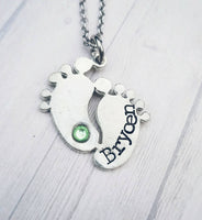 
              Personalized Feet Necklace - Birthstone Necklace - Baby Feet Necklace - Footprint Jewelry - New Mom Gift - Child's name necklace - Memorial
            