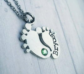 Personalized Feet Necklace - Birthstone Necklace - Baby Feet Necklace - Footprint Jewelry - New Mom Gift - Child's name necklace - Memorial