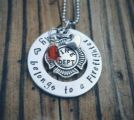 My heart belongs to a firefighter - Hand Stamped Necklace - Firefighter's wife - Girlfriend Gift - Custom Made My heart belongs to necklace