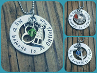 
              My heart belongs to a firefighter - Hand Stamped Necklace - Firefighter's wife - Girlfriend Gift - Custom Made My heart belongs to necklace
            