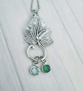 Long chain leaf necklace - Swarovski Crystal Necklace - Birthstones - Party Jewelry - Statement Jewelry - Hand Made - Custom Necklace