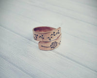 
              Rustic Copper Dandelion Wrap Ring - Custom Made - Hand Stamped - Hand Made - Wish Ring - Gift for her - Friendship Ring
            