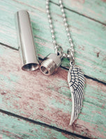 
              Cremation Necklace  - Grandpa - Dad - Memorial Necklace - In Memory of - Angel Urn - Ashes Capsule - Memorial Jewelry - Angel Wing
            