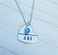 
              Blue Line Police Wife Necklace - Sherriff's Wife - Deputy - Swarovski - Police Badge -Personalized - Hand Stamped - Police Heart
            