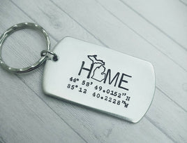 Michigan HOME Key Ring - Realtor Gift - Latitude Longitude Key Chain - New Home Gift - Home State Keychain - Housewarming Gift - Lake House