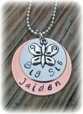 Big Sis Personalized Copper and Silver layered butterfly necklace