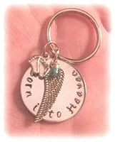 
              Born into Heaven baby loss keychain with birthstone* Angel wing style may vary depending on availability *
            