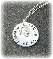 
              SALE Mommy of an angel* Hand stamped * Birthstone * Angel wing * Baby feet * Necklace or Bracelet
            