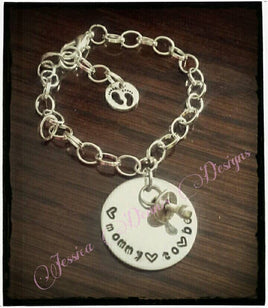 Mommy to be charm bracelet with baby feet and pacifier charm* hand stamped