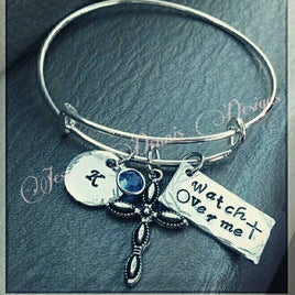 Watch over me expandable bangle bracelet * Personalized with birthstone * Hand Stamped