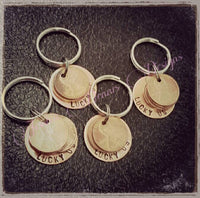 
              1 Lucky Us Penny Keychain with up to 2 pennies * Years of children's birthdays * Marraige Year* Any year you'd like *Hand Stamped Copper
            