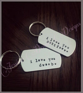 ONE hand Stamped Custom made dog tag keychain - Valentine's Gift - Birthday Gift - Guy Gift - 14 gauge Aluminum - Boyfriend - Husband