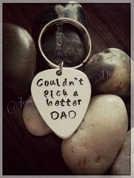 Dad Guitar Pick Keychain * Hand Stamped * Can be made to say anything you want!