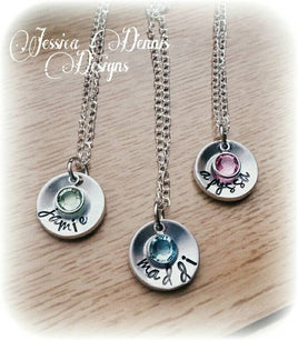 Swarvorski birthstone personalized necklace* Dainty discs * Name disc * Bridesmaids gifts* Maid of honor * Hand Stamped* Custom Made