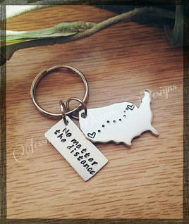 No matter the distance* United States Miles Apart Sending Love Across the USA * Long Distant Friend * Keychain* Long Distant Relationship