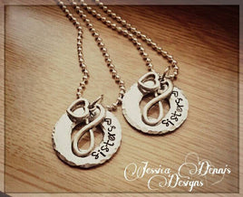 Sisters Infinity Necklace set of two * Hand stamped *  Big Sister * Little Sister * Heart necklace set