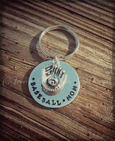 
              BASEBALL MOM hand stamped personalized necklace or keychain * Baseball mitt * Sports Jewelry
            