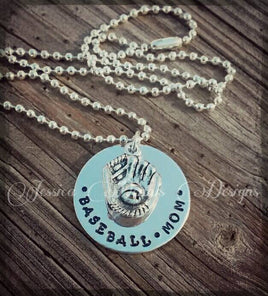 BASEBALL MOM hand stamped personalized necklace or keychain * Baseball mitt * Sports Jewelry
