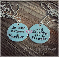 
              SALE - Hand Stamped Mother daughter set of two  * Matching Necklace set * Mother's Day * The bond between a mother and daughter is forever
            