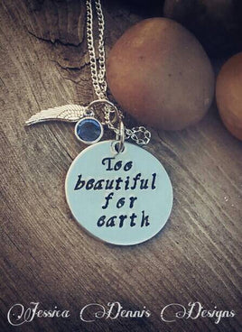 Baby loss keepsake necklace * Child loss * Mother's necklace * Too Beautiful for Earth * Angel Wing * Swarovski Birthstone