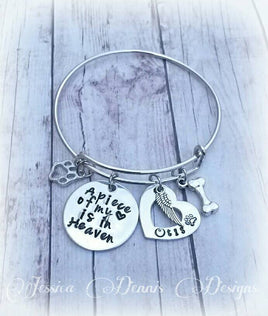Pet loss keepsake bracelet * Personalized with pet's name * Hand Stamped * A piece of my heart is in heaven * Dog Bone * Paw print