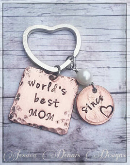 Personalized Made to order * World's best mom since * Penny Year Keychain