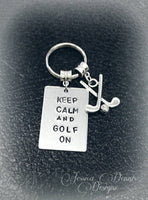 
              Keep Calm and Golf on Keychain * Great Gift for Dad's Birthday * Father's Day * Golfer Gift * Hand Stamped Aluminum * Metal Golf Key Chain
            