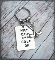 
              Keep Calm and Golf on Keychain * Great Gift for Dad's Birthday * Father's Day * Golfer Gift * Hand Stamped Aluminum * Metal Golf Key Chain
            