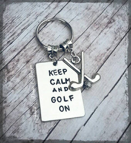 Keep Calm and Golf on Keychain * Great Gift for Dad's Birthday * Father's Day * Golfer Gift * Hand Stamped Aluminum * Metal Golf Key Chain