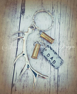 Large Antler Keychain - Bullet Shells - Hand stamped name tag Daddy Grandpa Uncle Name Hunter Father's day Birthday *Limited Quantity!*