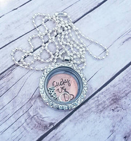 Penny Locket - Memory Locket - Wedding Gift - Engagement Gift - Ring - Love - Floating Charms - Hand Stamped Penny Plate - Personalized