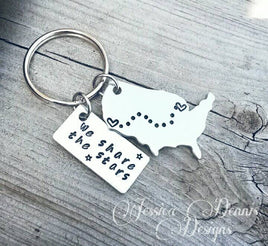 We share the stars * United States Miles Apart Sending Love Across the USA * Long Distant Friend * Keychain* Long Distant Relationship