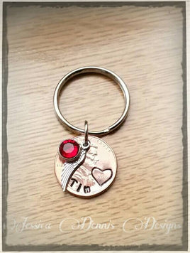 Pennies from Heaven * Hand Stamped Keychain * Choose your Year * Heart Stamp * Angel Wing * Memorial Jewelry* Keepsake Key chain