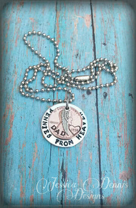 Pennies from Heaven * Hand Stamped Necklace * Choose your Year * Heart Stamp * Angel Wing * Memorial Jewelry *