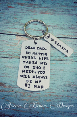 Note to Dad dog tag - To Dad From daughter - Number 1 Dad - I love you Dad - Father's Day Keychain - Personalized