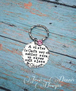 Sister Keychain - God's way - Awesome Sister - Big Sister - Little Sister - Brother - Siblings - Hand Stamped - Birthstone - Personalized