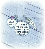 
              Memorial Necklace * I used to be his Angel, now he's mine - Personalize - Dad - Mom -Birthstone - In Memory Of
            