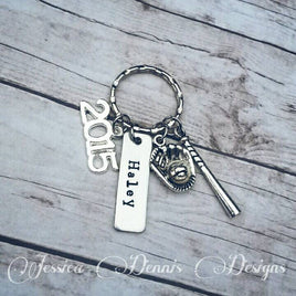 Personalized baseball/softball keychain * Hand Stamped - 2015 - Senior - Sports Keychain