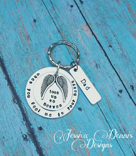 Memorial Keychain - Personalized - Hand Stamped - Angel Wings - Dad - Mom - Custom made
