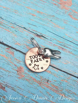Tooth Fairy Penny Keepsake Charm - Choose your penny year - First lost tooth - Hand Stamped - Silver Tooth