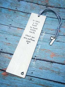 Personalized bookmark * Can be stamped with your own words* Great gift for the avid reader! * Teacher * Hand Stamped* Suede * Charm